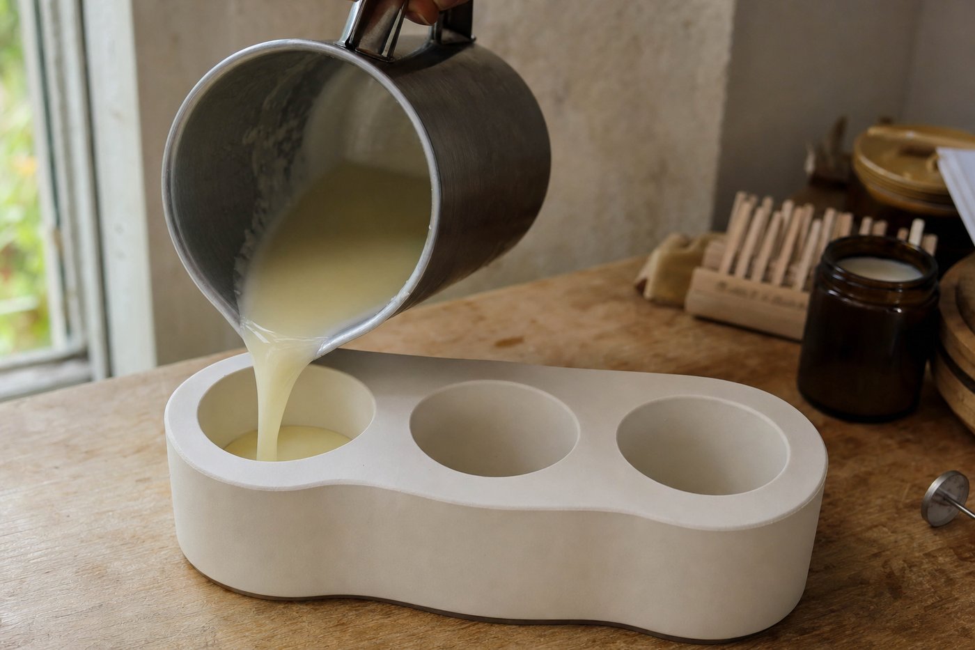 Pouring wax into a cavity mould